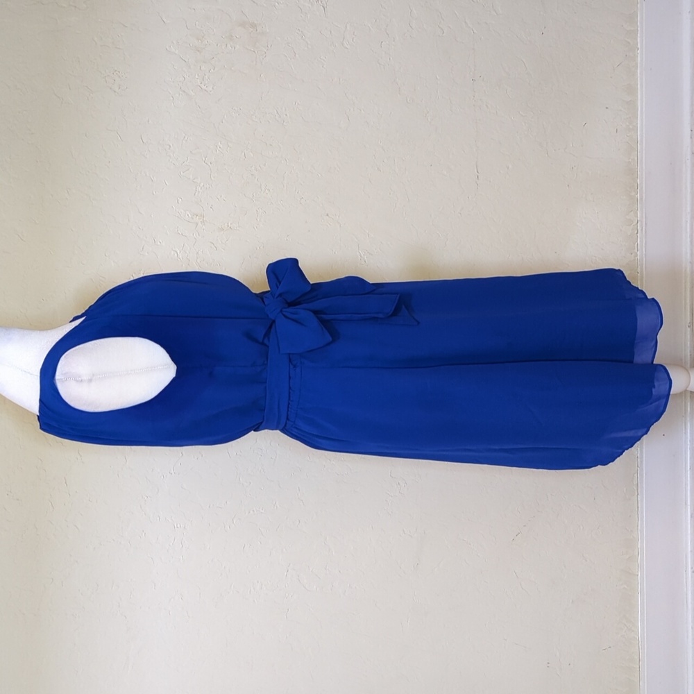 BR Factory Cobalt Blue Abby Tie Belt Chiffon Sleeveless Midi Dress Size 4 - Picture 5 of 9